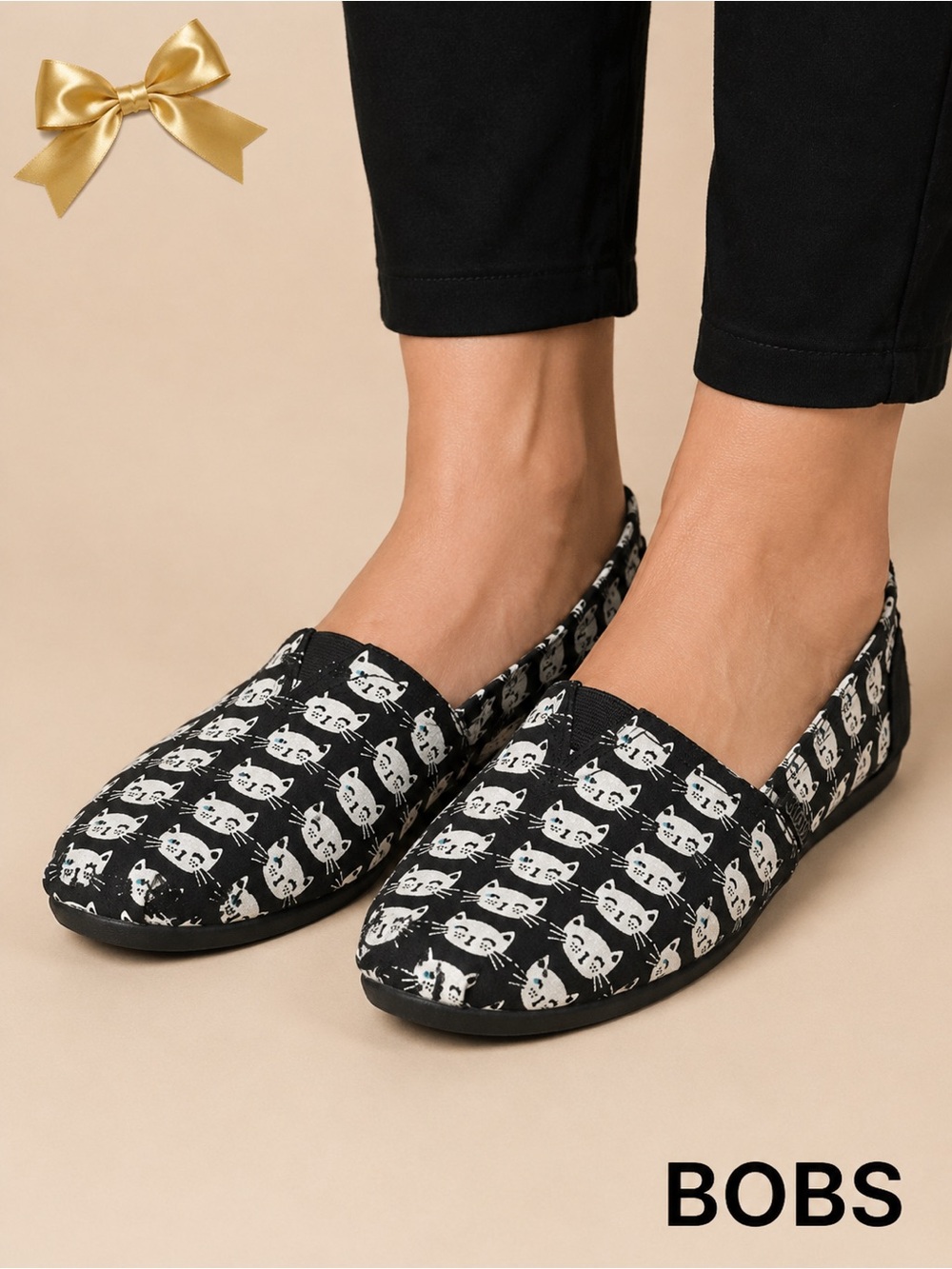 BOBS by Skechers for Cats Memory Foam Cat Print Flats 8